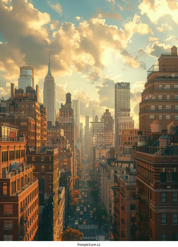 Golden Hour Cityscape Skyline Architectural Panorama