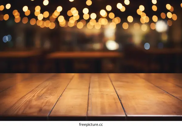 Empty Wooden Table with Blurry Restaurant Background