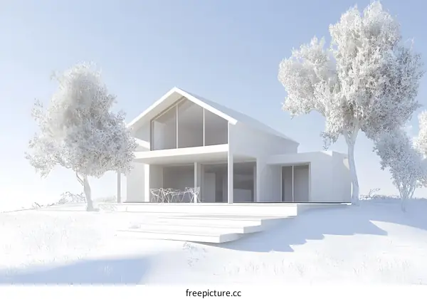 Modern White House with Large Windows and Patio