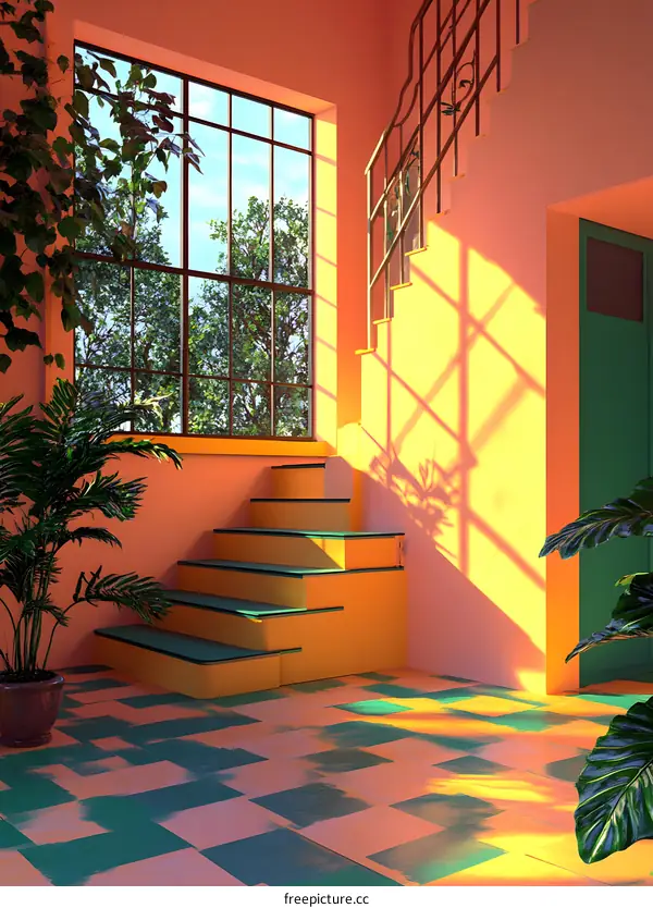 Minimalist Interior Design with Stairs and Sunlight