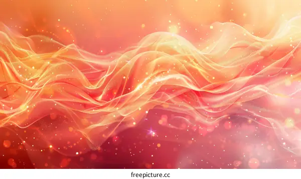 Orange red flowing energy light and dust particles abstract background