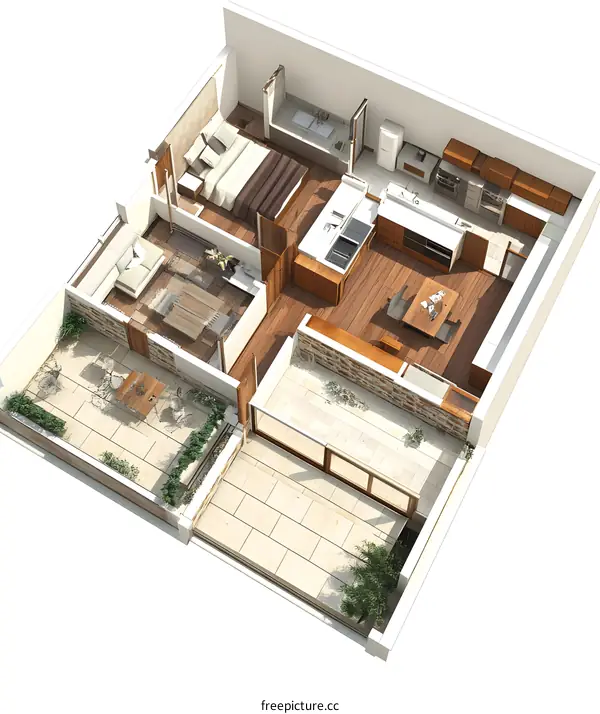Modern Apartment Floor Plan with Patio and Garden