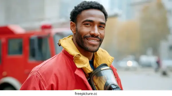 African American Firefighter Smiles Confidently