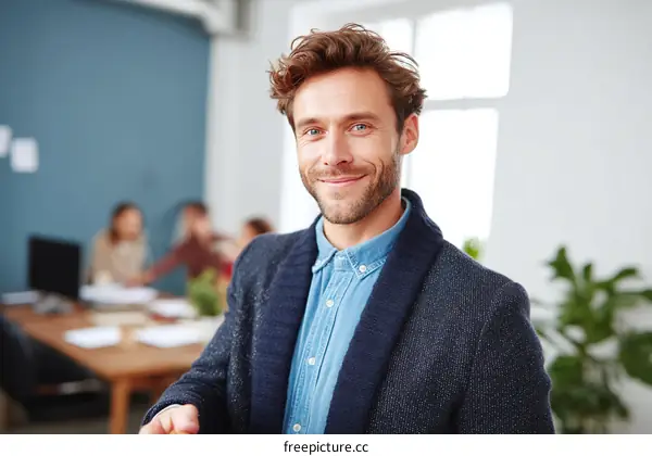 Confident Caucasian Business Professional in Modern Office
