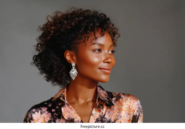 Close-up Portrait of a Black Woman with Stylish Earrings