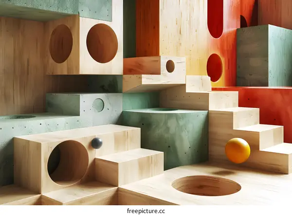 Colorful 3D geometric shapes composition