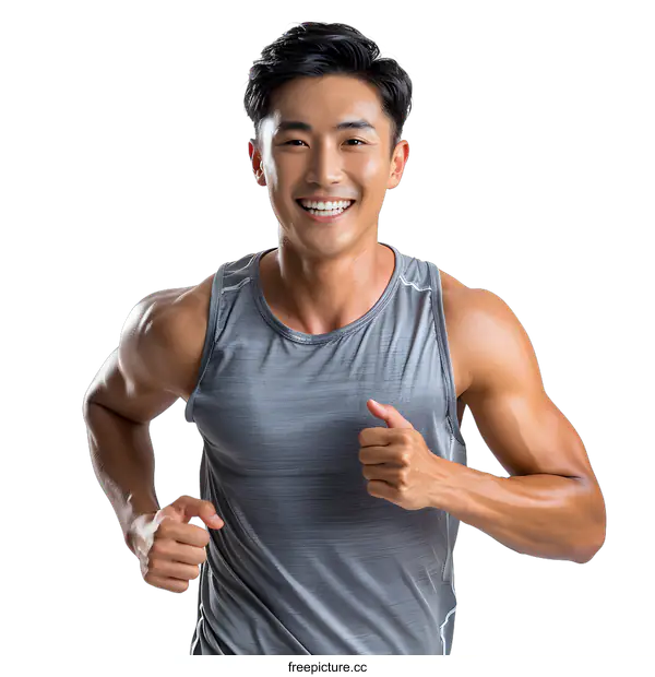 [Transparent Background PNG]Asian young man running