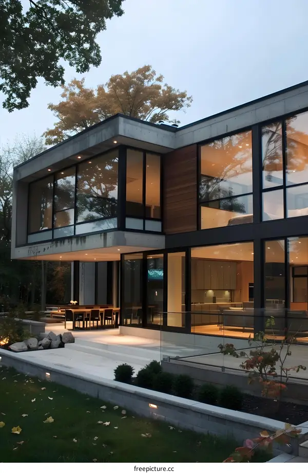 Modern Home With Large Windows And Patio