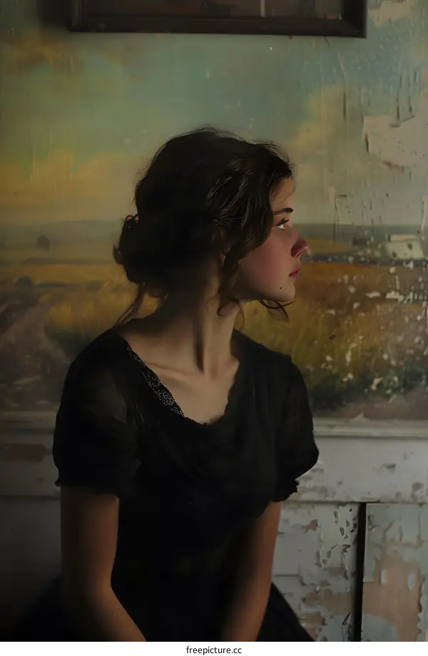 portrait of a girl in front of a painting