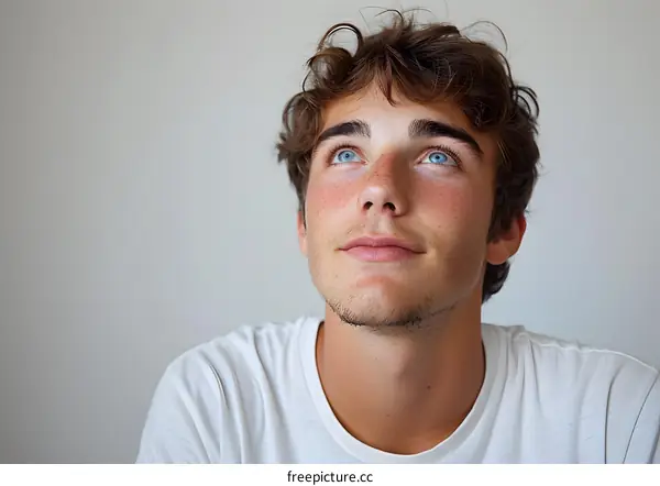 Portrait of a young man looking up