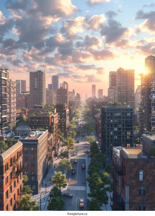 City Street with Skyscrapers