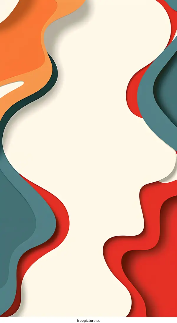 Abstract Background With Wavy Paper Cut Out Shapes In Red Orange Blue Colors
