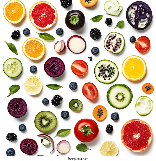 Colorful Fresh Fruits and Vegetables Flat Lay