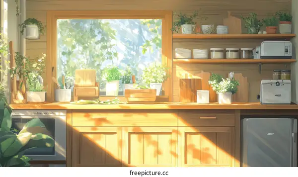 Sunny Kitchen Interior Illustration