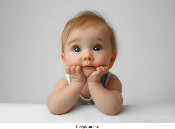 Cute Baby Girl with Big Blue Eyes Looking Up