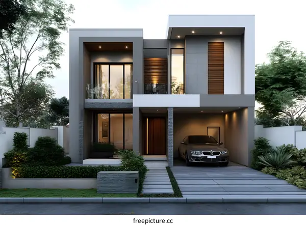 Modern Two Story House Exterior Design With Garage