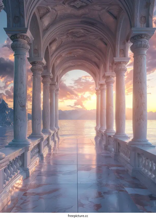 Long Corridor to the Sea with Fantastic Sunset