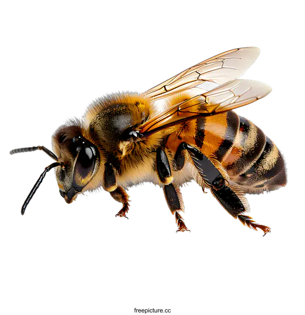 [Transparent Background PNG]Closeup of a Honeybee on White Background