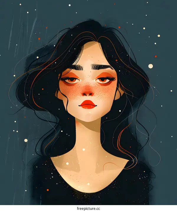 Portrait of a Woman with Freckles and Long Hair