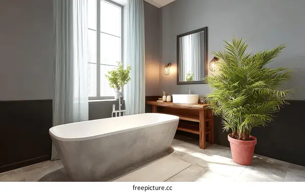 Modern Grey Bathroom with Concrete Bathtub