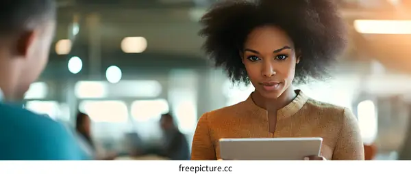 African American Woman In Office Using Tablet