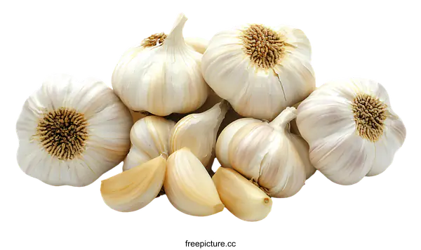 [Transparent Background PNG]Fresh Garlic Bulbs and Cloves Display