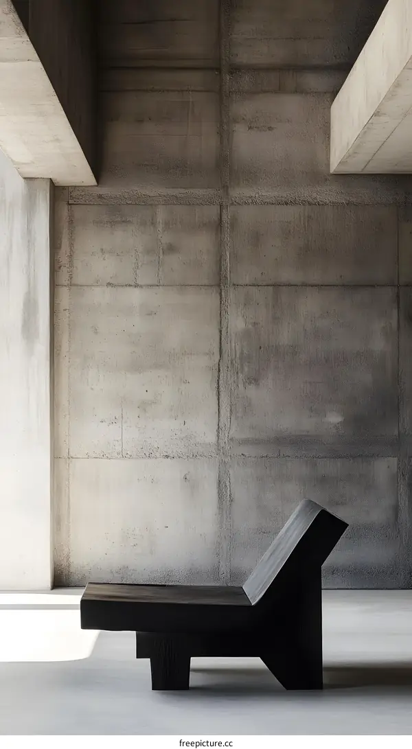 Minimalist Black Lounger in Modern Concrete Room Interior Design