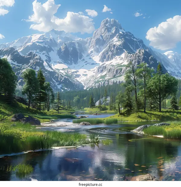 Majestic Snow-capped Mountain Landscape with River