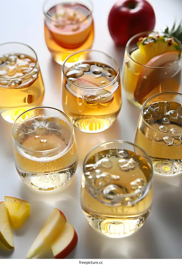 Refreshing Apple Cider Drinks with Slices of Apple and Pineapple