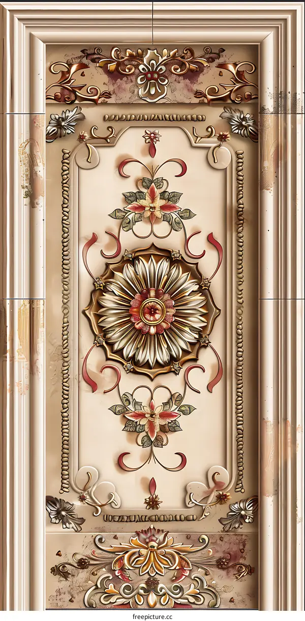 Ornate Floral Design in Beige and Gold
