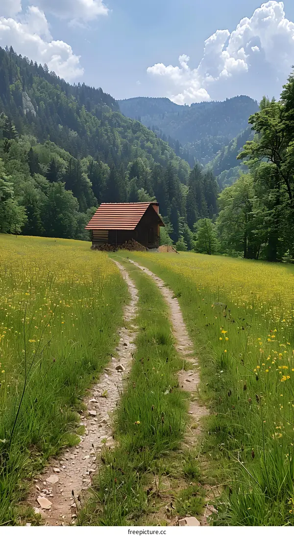 小屋在山间的草地上