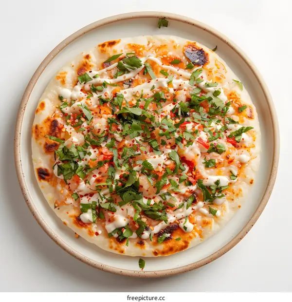 Delicious flatbread with spicy shrimp