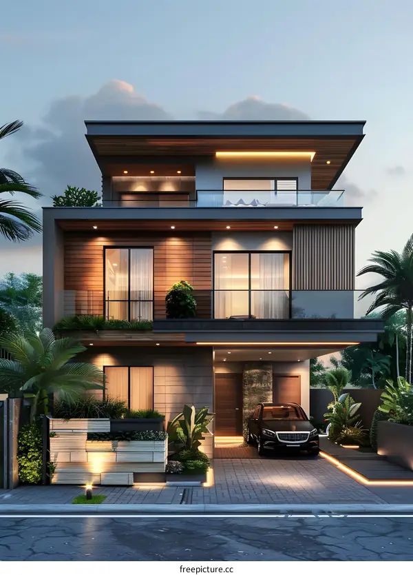 A Modern House with Palm Trees