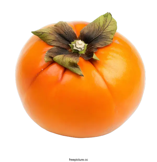 [Transparent Background PNG]Fresh Ripe Persimmon Fruit with Leaf Isolated on White Background