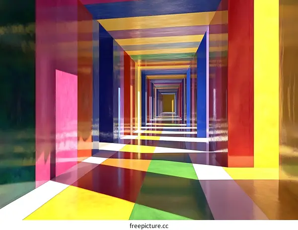 Abstract Colorful Corridor, Perspective, Interior Design