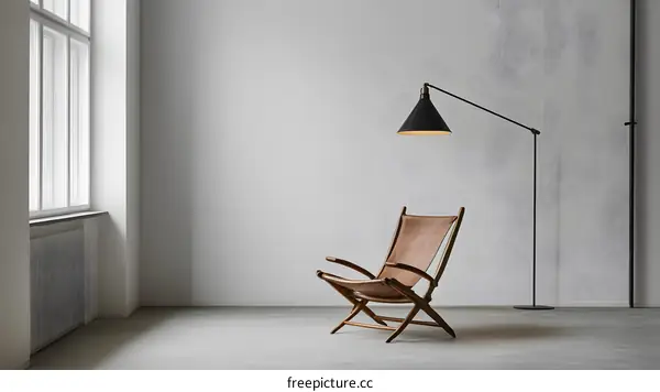 Modern Minimalist Living Room Interior Design with Leather Chair and Floor Lamp