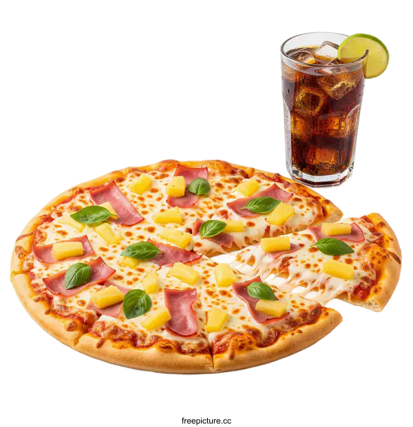 [Transparent Background PNG]Delicious Hawaiian pizza with ham and pineapple slices