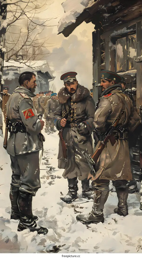 Three soldiers in the snow