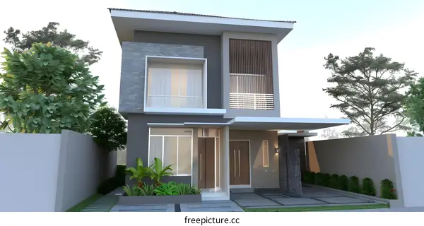 Modern Two Storey House Design with Lush Greenery