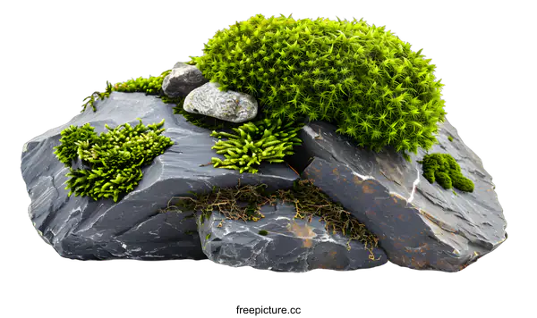 [Transparent Background PNG]Green Moss Growing On Rocks