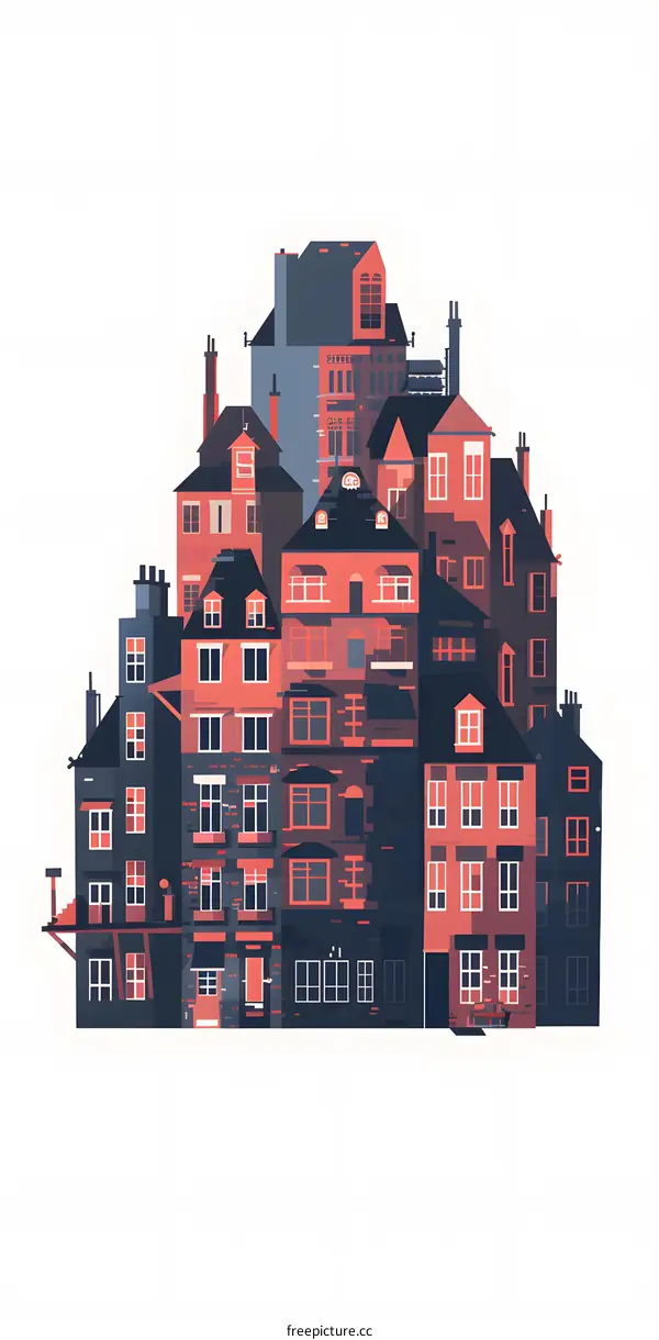 Colorful Illustration of Old European Cityscape with Buildings