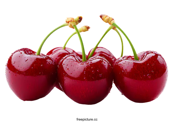 [Transparent Background PNG]Close Up of Fresh Cherries with Water Drops