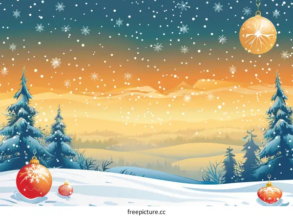 Christmas Winter Snow Scene and a Decorated Christmas Tree in a Winter Forest