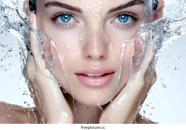 Woman with Water Splashing on her Face