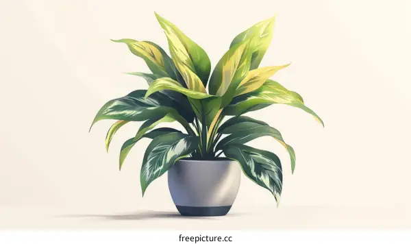 Potted Plant Illustration with Green and Yellow Leaves