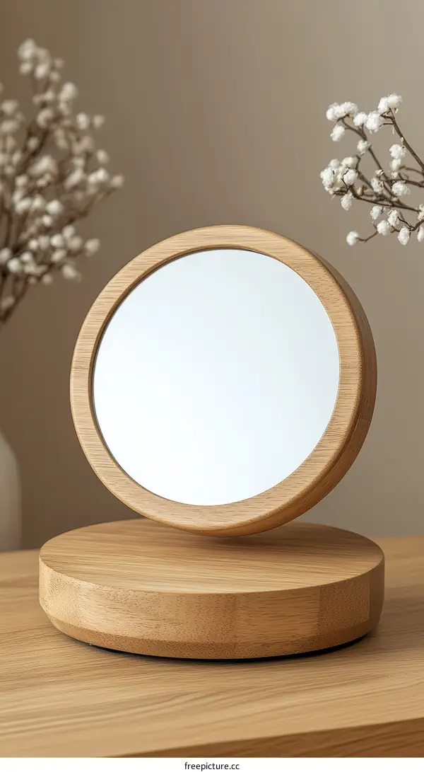 Wooden Round Rotating Makeup Mirror