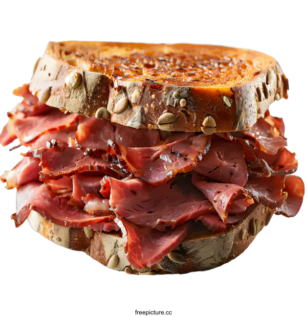 [Transparent Background PNG]Delicious Pastrami Sandwich on Toasted Bread