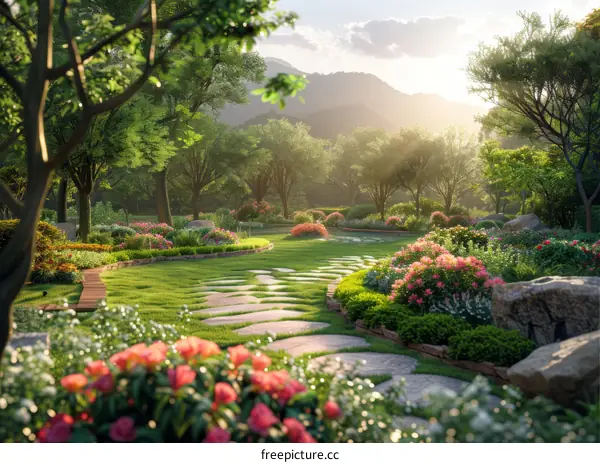 Serene Garden Landscape Design Illustration