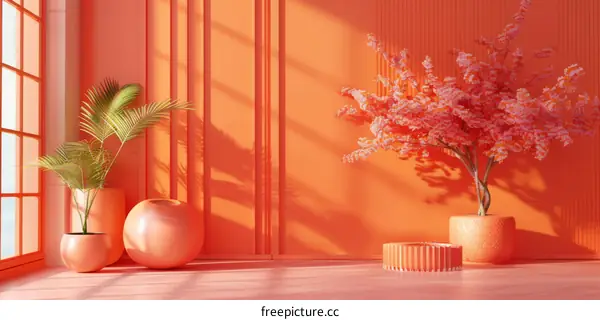 Coral Interior Design Scene Illustration