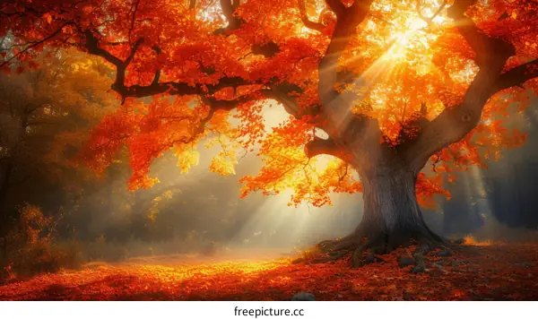 Glowing Autumn Tree in the Forest